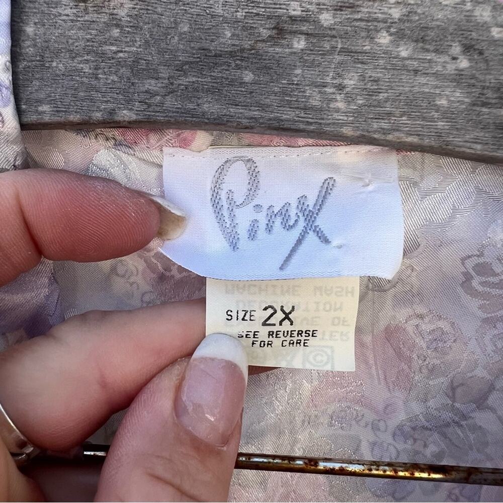 Vintage 90s Pinx pastel blue pink floral slinky short bathrobe 2X PLUS VOLUP - Picture 4 of 5